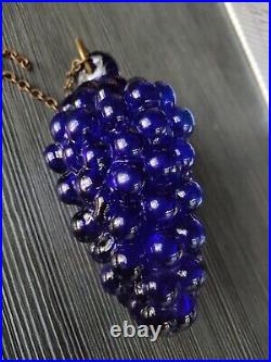 Vintage Glass Grape Cluster Bunch Fruit Christmas Ornament DEEP BLUE, Original