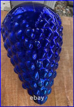 Vintage Glass Kugel Christmas Ornament Grapes 10.5 Large Rare Cobalt Blue