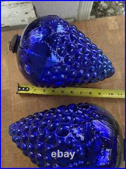 Vintage Glass Kugel Christmas Ornament Grapes 10.5 Large Rare Cobalt Blue