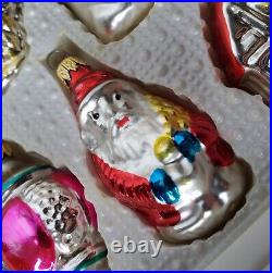Vintage Glass Ornaments Set Of 24 Figural Birds Santa Snowman With Box Columbia
