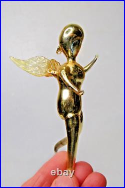 Vintage Glass Tinker Bell Gold ANGEL Large Christmas Ornament De Carlini Italy