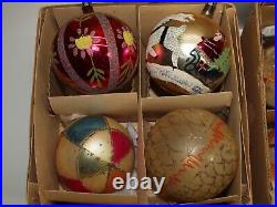 Vintage Glass Xmas Ornaments Set of 12 JUMBO Balls Hand Painted European