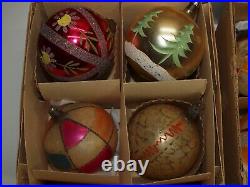 Vintage Glass Xmas Ornaments Set of 12 JUMBO Balls Hand Painted European