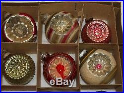 Vintage Glass Xmas Ornaments Set of 12 SHINY BRITE Bumpy Double Indents Mica Etc