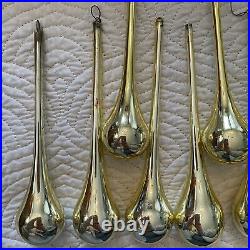 Vintage Gold Mercury Glass Icicle Tear Drop Christmas Ornaments Teardrop Golden