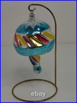 Vintage Gold White Cat Italian Glass Christmas Ornament De Carlini Mushroom Blue