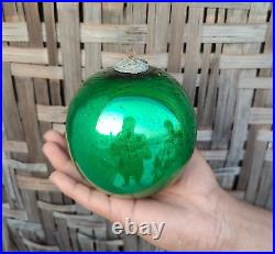 Vintage Green Glass 4.2 German Kugel Christmas Ornament 5 Leaves Brass Cap 278