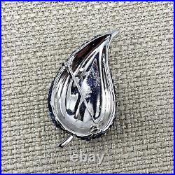 Vintage HE trifari Sterling Silver Blue Glass invisible set Pin Brooch Earrings