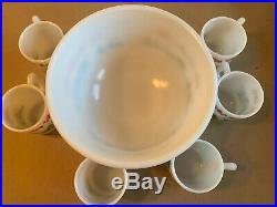 Vintage Hazel Atlas Christmas Egg Nog Set 6 Mugs Red Green Punch Bowl Milk Glass