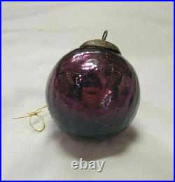Vintage Heavy Kugel Christmas Ornament Amethyst Plum Crackle Glass 2.5