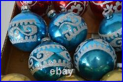 Vintage Holly USA Glass Ornaments Christmas Lot of 25 Geometric Glitter 3 Balls