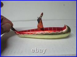 Vintage Italy Glass Christmas Ornament Man Paddling Canoe