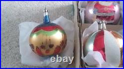 Vintage JUMBO Poland Glass Christmas Ornaments Mica Glitter Santa in Box