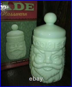 Vintage Jade Jadeite Santa Claus Cookie Jar Cracker Barrel Glass Christmas EUC