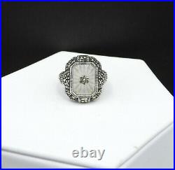 Vintage Judith Jack Camphor Glass Ring Art Deco Style Solid 925 Sterling Silver