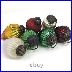 Vintage KUGEL Style Ribbed Teardrop Christmas Ornaments Mercury Multicolor LOT 7
