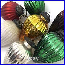 Vintage KUGEL Style Ribbed Teardrop Christmas Ornaments Mercury Multicolor LOT 7