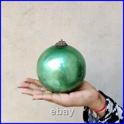 Vintage Kugel 4.25 Green Round Christmas Ornament Germany Old Collectible