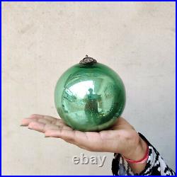 Vintage Kugel 4.25 Green Round Christmas Ornament Germany Old Collectible