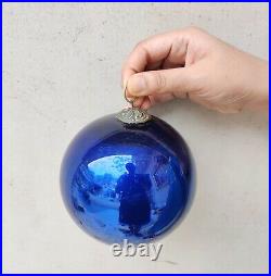 Vintage Kugel Cobalt Blue Christmas Ornament Glass 5.25 Old Original Germany
