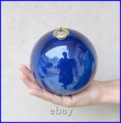 Vintage Kugel Cobalt Blue Christmas Ornament Glass 5 5 Leaf Brass Cap Germany