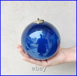 Vintage Kugel Cobalt Blue Christmas Ornament Glass 5 5 Leaf Brass Cap Germany