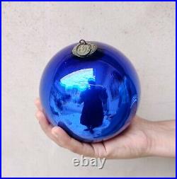 Vintage Kugel Cobalt Blue Christmas Ornament Glass 5 Brass Cap Germany 38