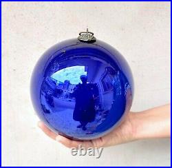 Vintage Kugel Cobalt Blue Christmas Ornament Glass 6.25 Old Original Germany
