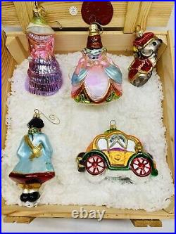 Vintage Kurt Adler Polonaise Cinderella Blown Glass Ornaments 5 Pc Boxed Set