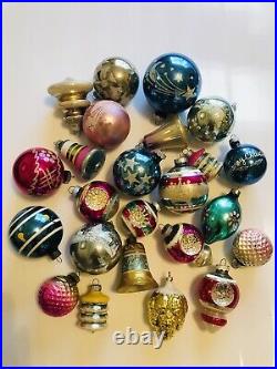 Vintage LOT OF 24 MERCURY GLASS CHRISTMAS ORNAMENTS INDENTS SHAPES