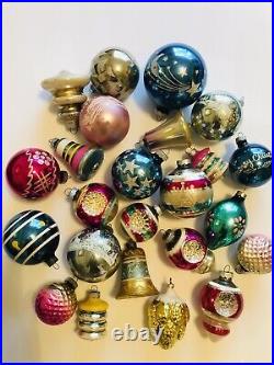 Vintage LOT OF 24 MERCURY GLASS CHRISTMAS ORNAMENTS INDENTS SHAPES