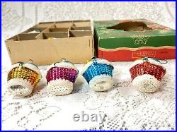 Vintage Lot 11 Colorful Glass Flower Baskets Christmas Ornaments Marked Japan