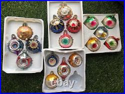 Vintage Lot Of 17 Mercury Glass Christmas Ornaments Red Green Pink Blue Indents