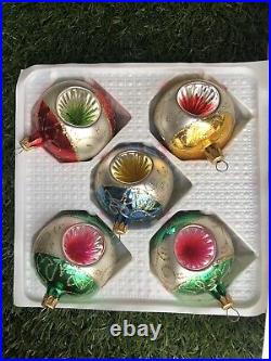 Vintage Lot Of 17 Mercury Glass Christmas Ornaments Red Green Pink Blue Indents