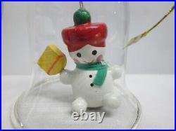 Vintage Lot Of 21 Xmas Ornaments, Santa, Snowman, & Angel- Wood In Glass Bell