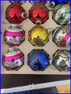Vintage Lot of 12 Shiny Brite Christmas Ornaments Glass Stencil 1960s 2.5'