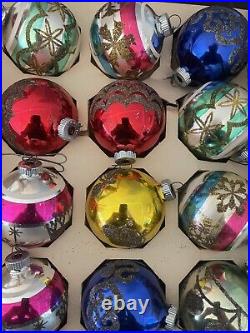 Vintage Lot of 12 Shiny Brite Christmas Ornaments Glass Stencil 1960s 2.5'