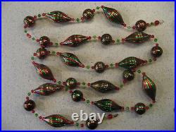 Vintage Lot of 5 Strands Green and Red Striped Glass Christmas Garland 6'L