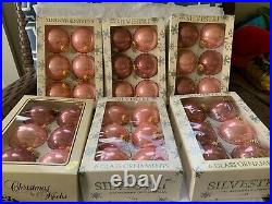 Vintage Lot of 6 Boxes Glass Balls Christmas Ornaments Silvestri Pink