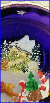 Vintage MERCURY GLASS DIORAMA INDENT Santa Sleigh CHRISTMAS ORNAMENT Italy 3.5