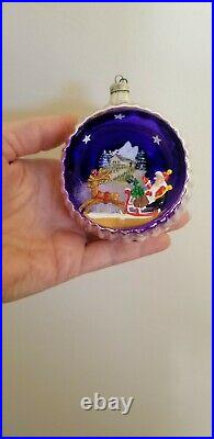 Vintage MERCURY GLASS DIORAMA INDENT Santa Sleigh CHRISTMAS ORNAMENT Italy 3.5