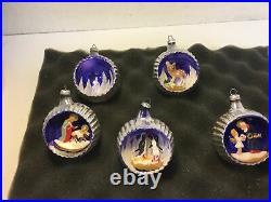 Vintage Mercury Glass 3-D diorama Indent Christmas Ornaments, Italy 1950s
