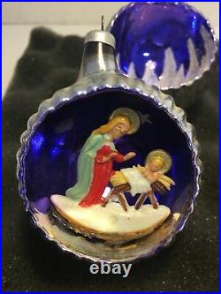 Vintage Mercury Glass 3-D diorama Indent Christmas Ornaments, Italy 1950s