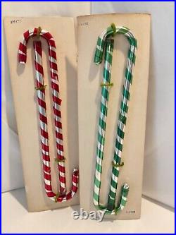 Vintage Mercury Glass Christmas Candy Cane Ornaments striped Green & Red