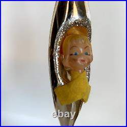 Vintage Mercury Glass Christmas Diorama Teardrop Ornament, Celluloid Angel, Mica