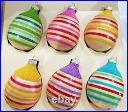 Vintage Mercury Glass Christmas Mica Ornaments Shiny Brite UFO Egg Striped IOB