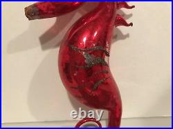 Vintage Mercury Glass Christmas Ornament Red Seahorse Extremely Rare Incredible