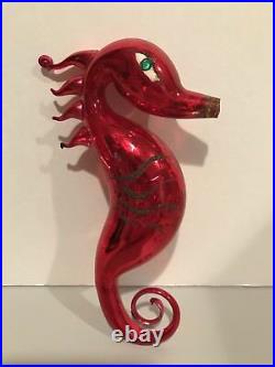 Vintage Mercury Glass Christmas Ornament Red Seahorse Extremely Rare Incredible