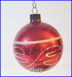 Vintage Mercury Glass Hand Blown Hand Painted Christmas Ornament Red
