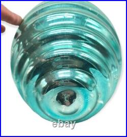 Vintage Mercury Glass Kugel Christmas Ornament Huge Blue ribbed 23in circumferen